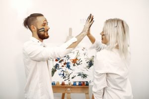 Couples creating together during romantic anniversary workshop hands-on experience Lisbon